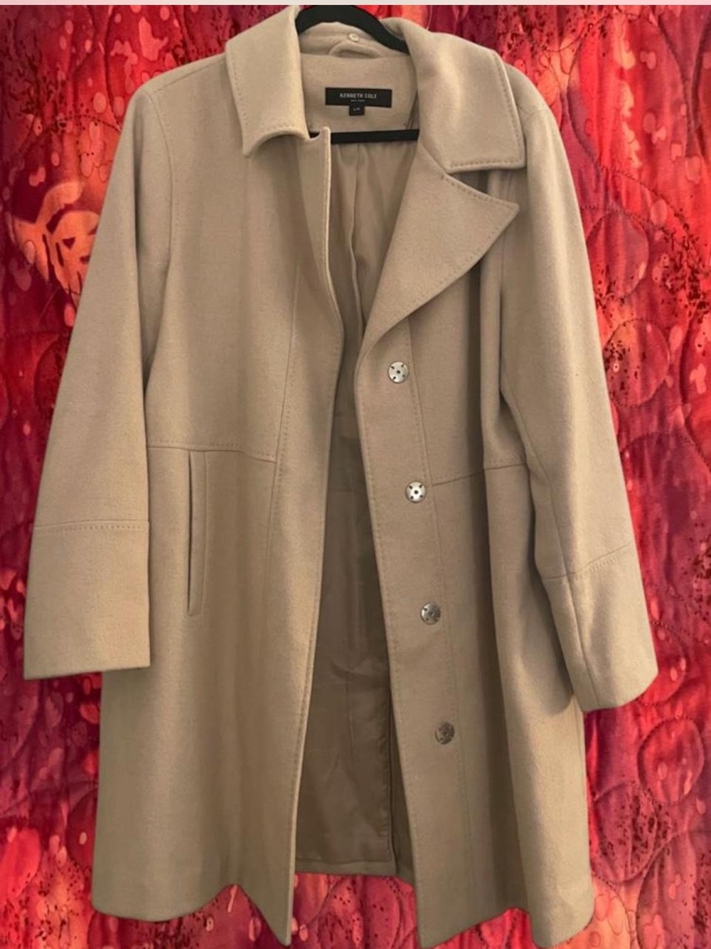 Kenneth Cole Beige Wool-Blend Trench Coate